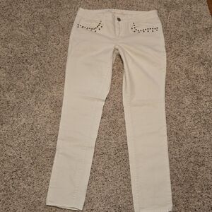American Eagle White Denim Jeans Metal Trim Pockets Size 10 Womens